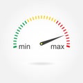 Speedometer icon or sign with arrow. Colorful Infographic gauge element. Vector illustration. Royalty Free Stock Photo